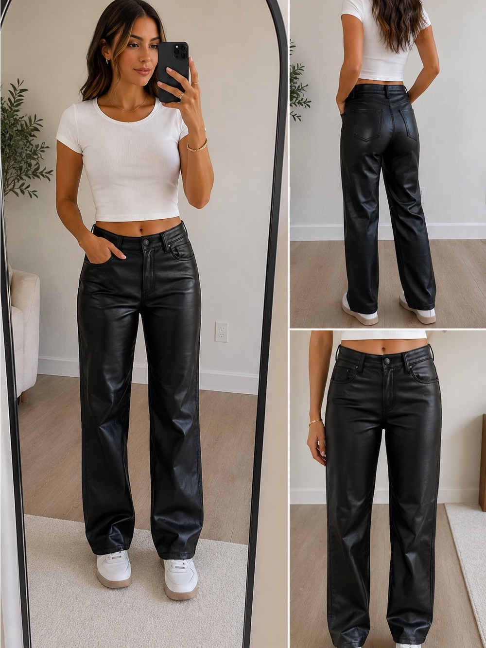 Abercrombie & Fitch 90s Straight Ultra High Rise Vegan Leather Pants Black 29/8L
